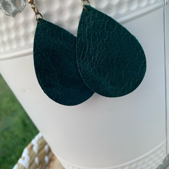 Genuine Teal Leather Teardrop Lightweight Dangle Statement Earrings - Picture 4 of 4
